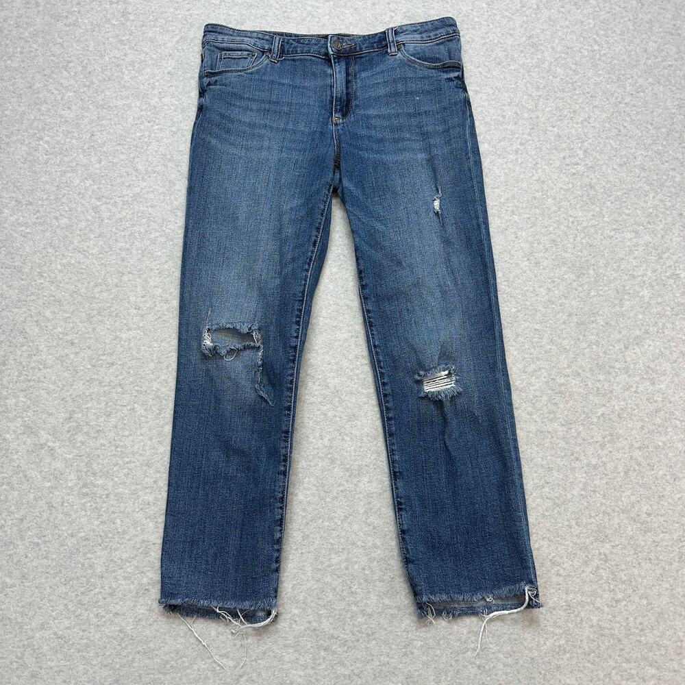 Kut From The Kloth Reese Ankle Straight Leg Jeans WMNS 8 Blue Distressed Raw Hem